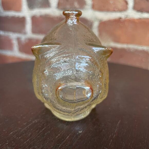 Amber-Tinted Textured Glass Piggy Bank Coin Bank – 4.75” Long - Picture 4 of 10